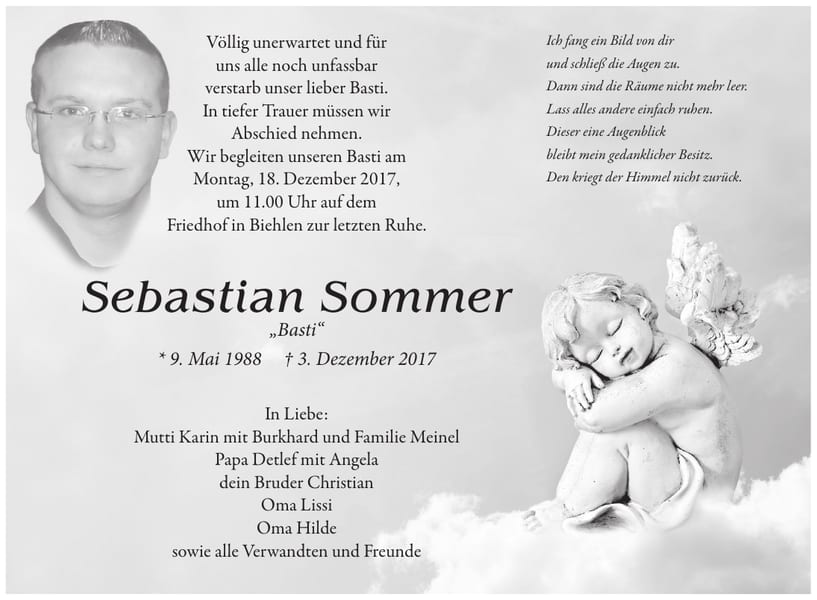 Traueranzeige Sebastian Sommer