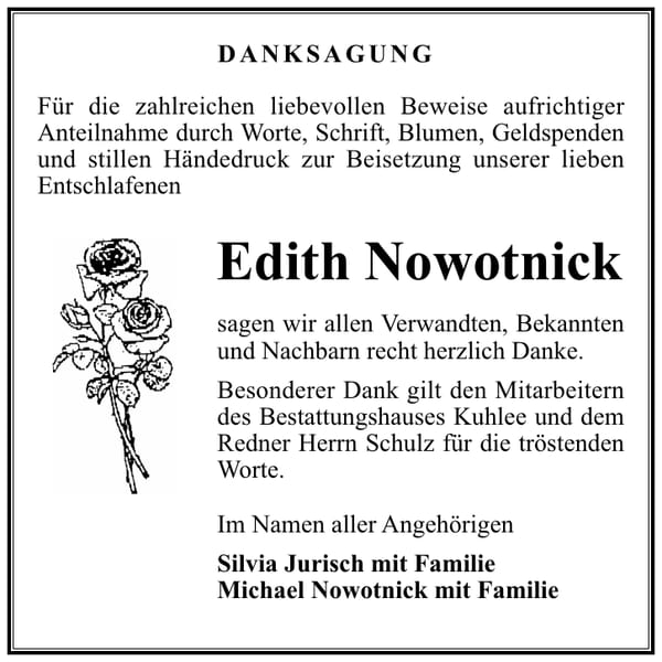Danksagung Edith Nowotnick