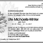 Danksagung Ute Michaelis-Winter, geb. Roc