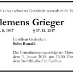 Traueranzeige Clemens Grieger