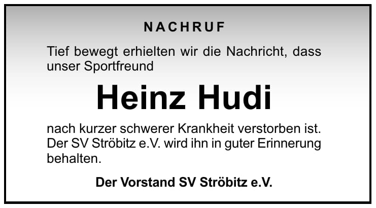Traueranzeige Heinz Hudi