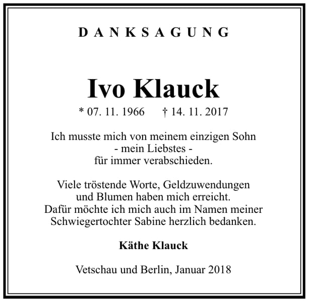 Danksagung Ivo Klauck