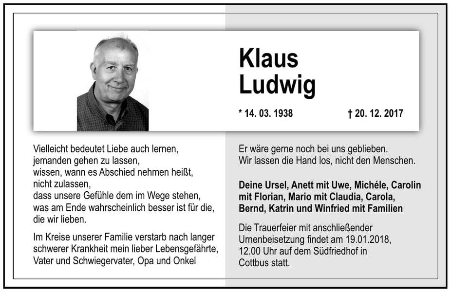 Traueranzeige Klaus Ludwig