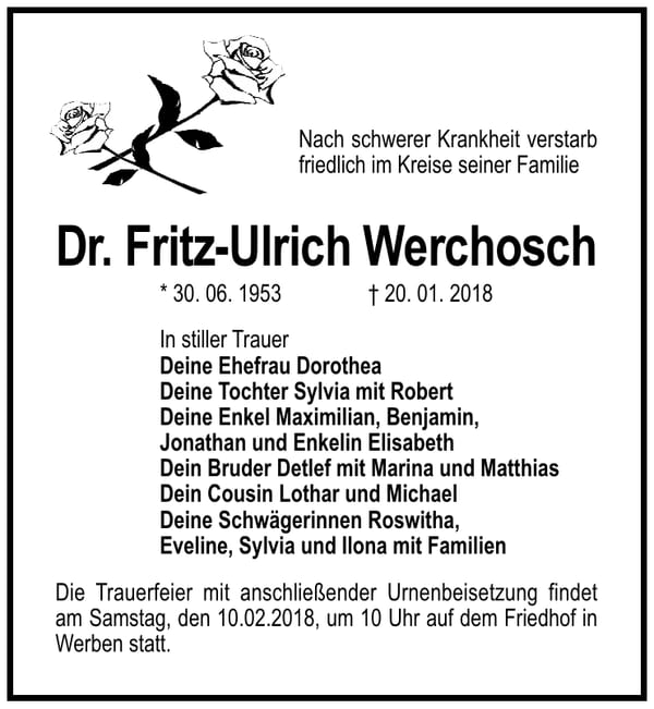 Traueranzeige Dr. Fritz-Ulrich Werchosch