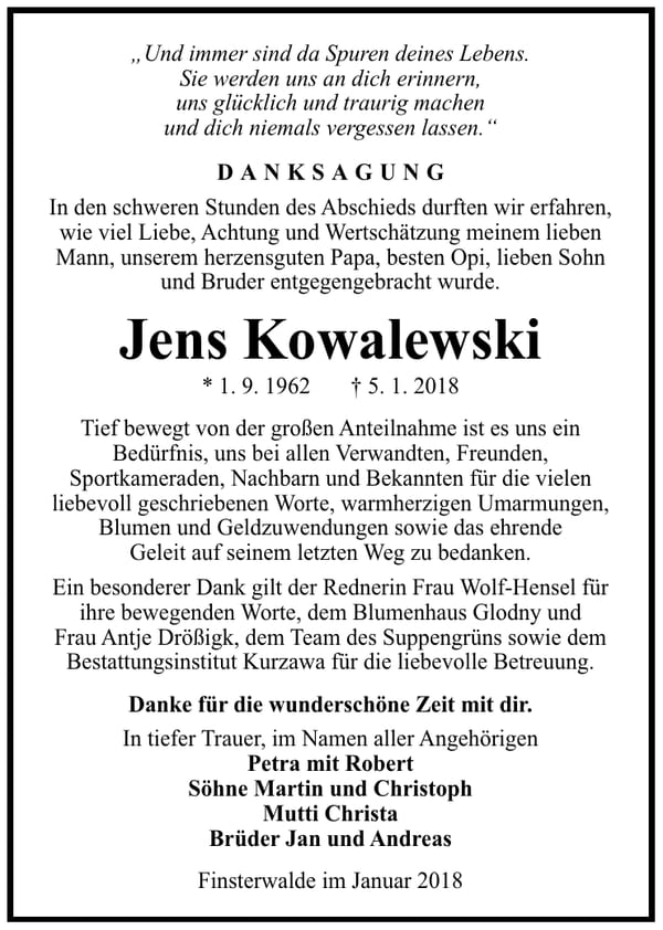 Danksagung Jens Kowalewski
