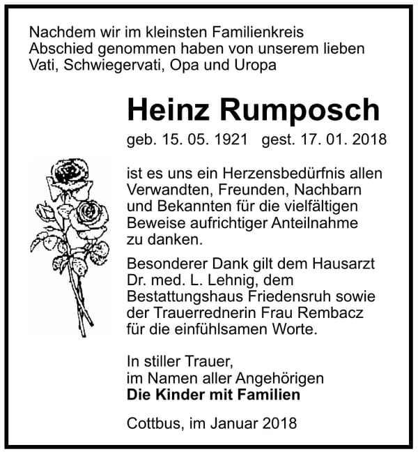 Danksagung Heinz Rumposch