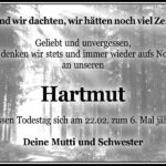 Jahresgedenken Hartmut