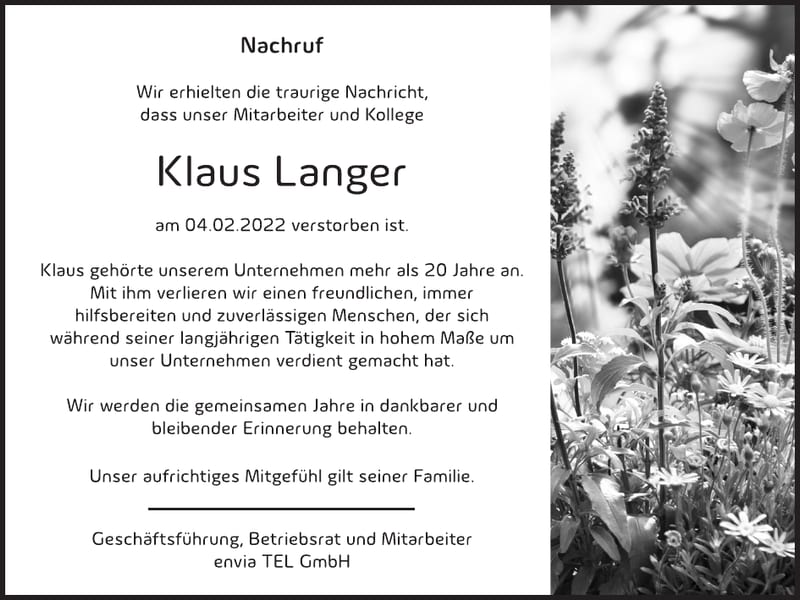 Nachruf Klaus Langer