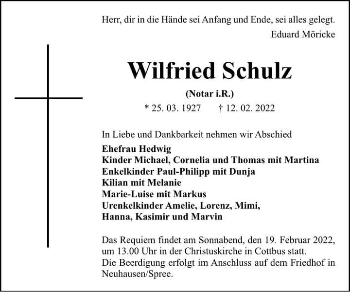 Traueranzeige Wilfried Schulz