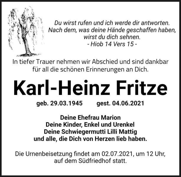 Traueranzeige Karl-Heinz Fritze