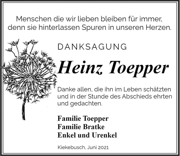 Traueranzeige Heinz Toepper