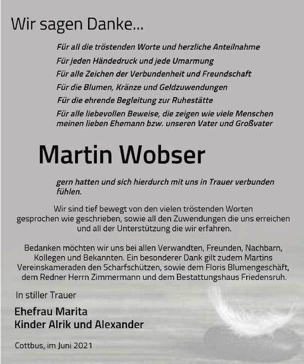 Traueranzeige Martin Wobser