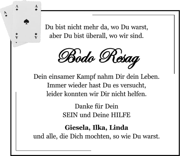 Traueranzeige Bodo Resag