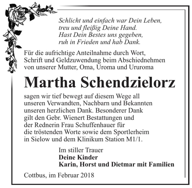 Danksagung Martha Schendzielorz