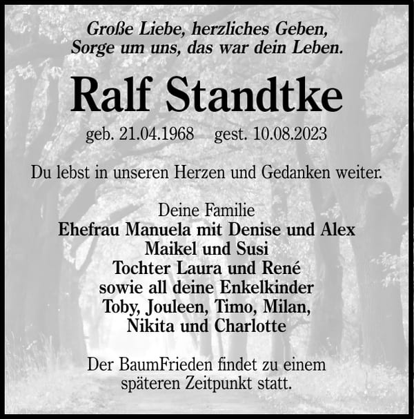 Traueranzeige Ralf Standtke