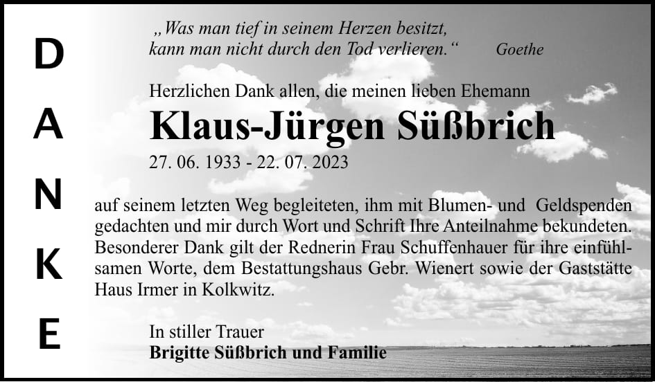 Danksagung Klaus-Jürgen Süßbrich