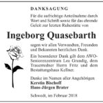 Danksagung Ingeborg Quasebarth