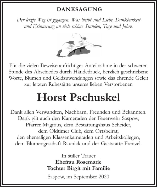 Danksagung Horst Pschuskel