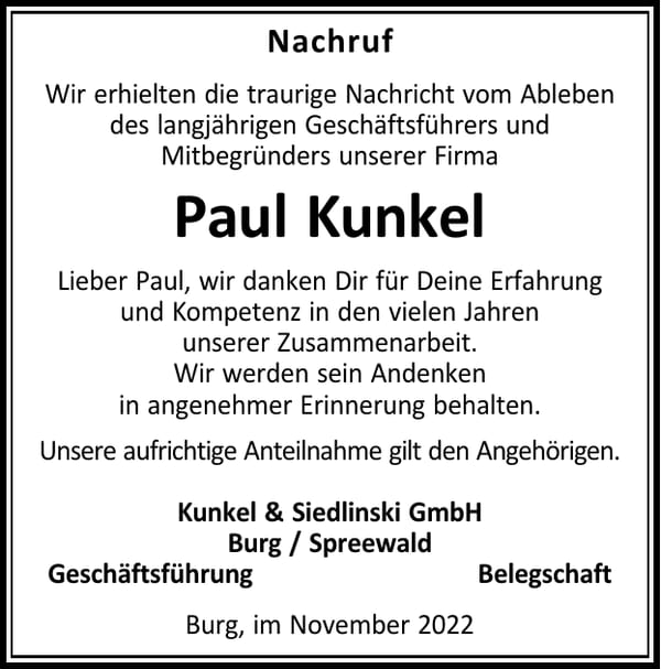 Nachruf Paul Kunkel