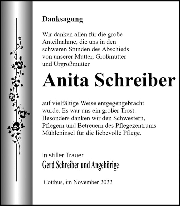 Danksagung Anita Schreiber