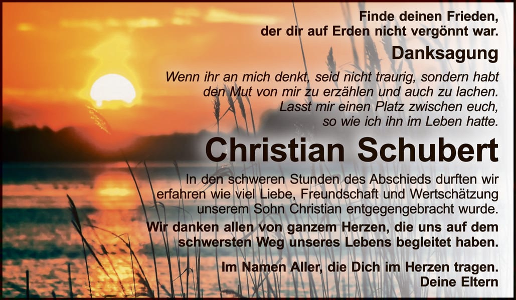 Danksagung Christian Schubert