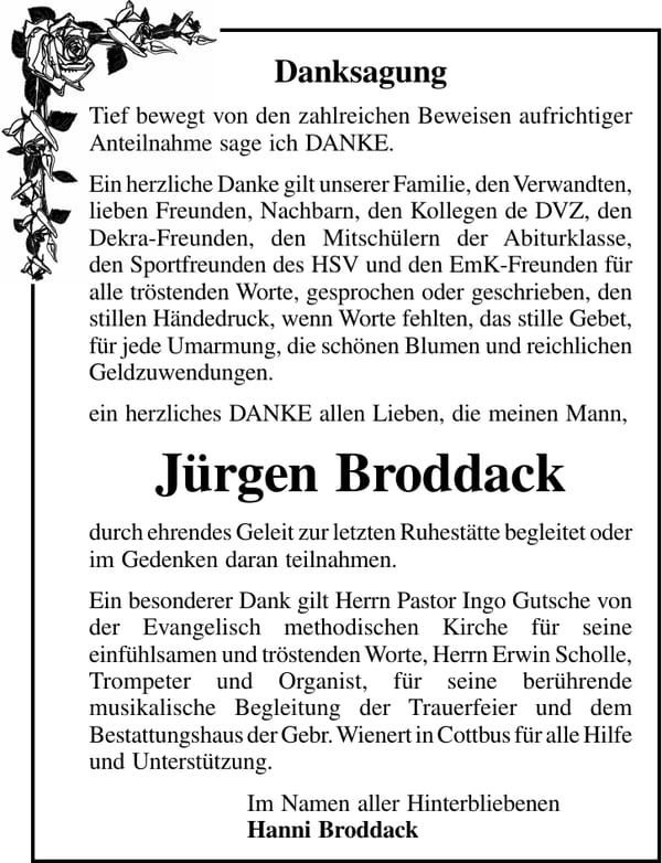 Danksagung Jürgen Broddack