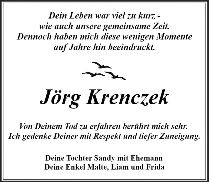 Traueranzeige Jörg Krenczek