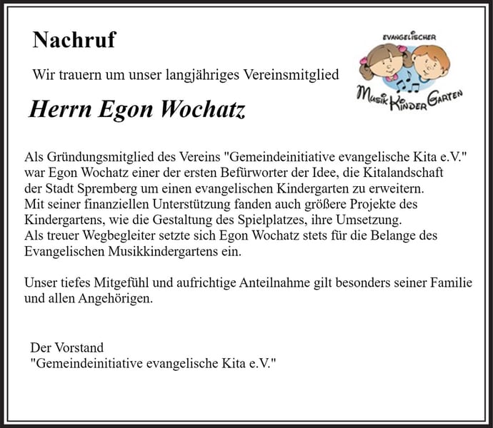 Traueranzeige Egon Wochatz
