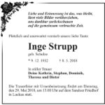 Traueranzeige Inge Strupp, geb. Schulze