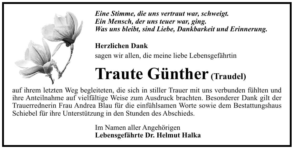 Danksagung Traute Günther
