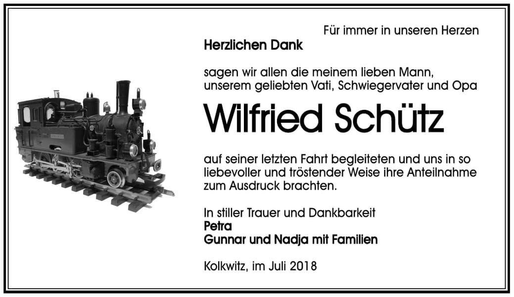 Danksagung Wilfried Schütz