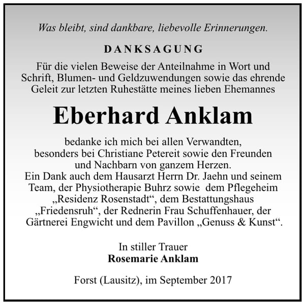 Danksagung Eberhard Anklam