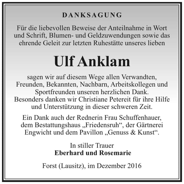 Danksagung Ulf Anklam