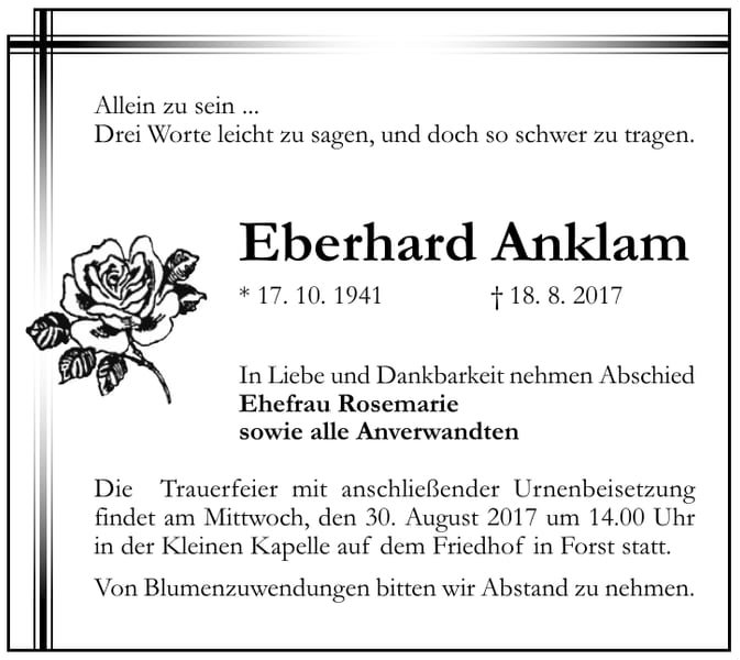 Traueranzeige Eberhard Anklam