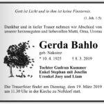 Traueranzeige Gerda Bahlo, geb. Nakoinz