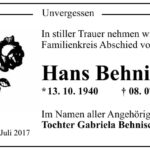 Traueranzeige Hans Behnisch