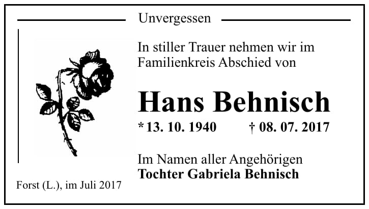 Traueranzeige Hans Behnisch