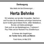 Traueranzeige Herta Behnke