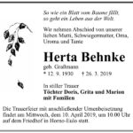 Traueranzeige Herta Behnke, geb. Graßmann