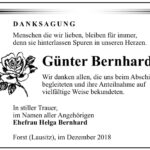 Danksagung Günter Bernhard