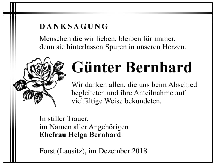 Danksagung Günter Bernhard