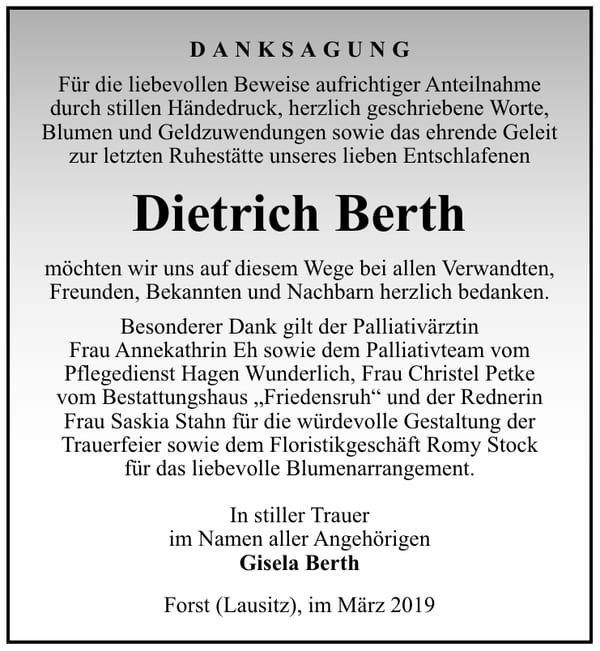 Traueranzeige Dietrich Berth