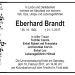 Traueranzeige Eberhard Brandt