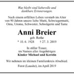 Traueranzeige Anni Breier, geb. Rothe