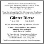 Traueranzeige Günter Dietze