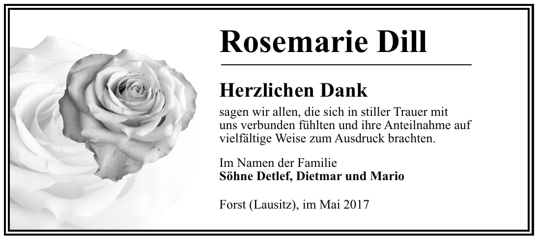 Danksagung Rosemarie Dill