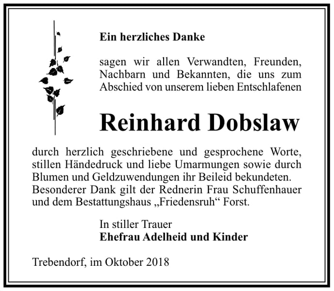 Danksagung Reinhard Dobslaw