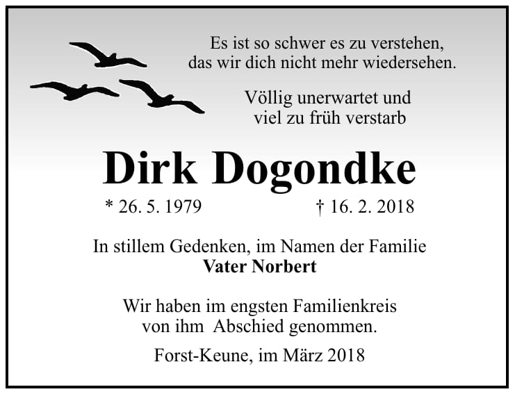 Traueranzeige Dirk Dogondke