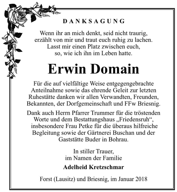 Danksagung Erwin Domain