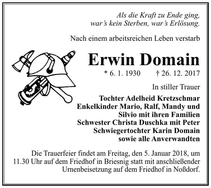 Traueranzeige Erwin Domain